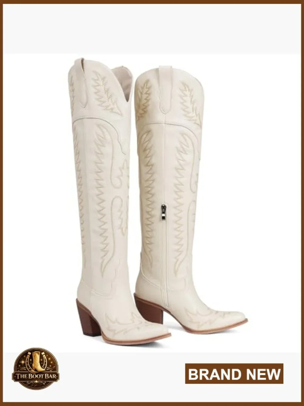 Leather Over-the-Knee Cowboy Boots with Chunky Heel and Square Toe